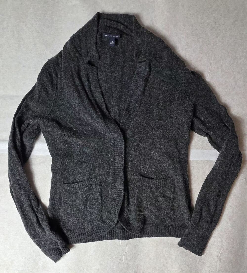 Banana Republic Cardigan/Sweater Blazer COZY M Wool Cashmere Modal Charcoal Gray